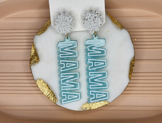 Blue and White “mama” Earrings