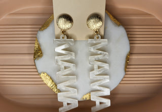 White Acrylic “Mama” Earrings