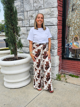 Cow Print Wide Leg Crop Fit