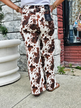 Cow Print Wide Leg Crop Fit