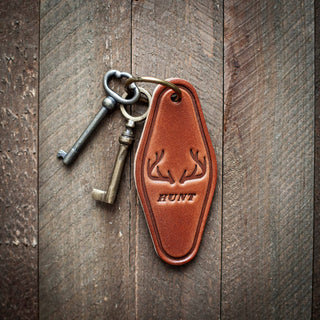 Hunt Antlers Leather Keychain