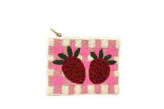 Twin Strawberries Beaded Coin Purse 