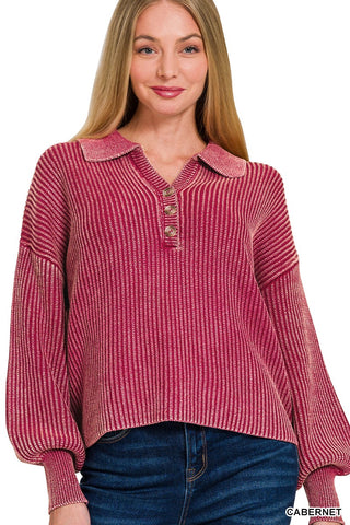 Henley Sweater-Cabernet