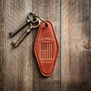 America 250th Anniversary Flag Leather Keychain Motel Style