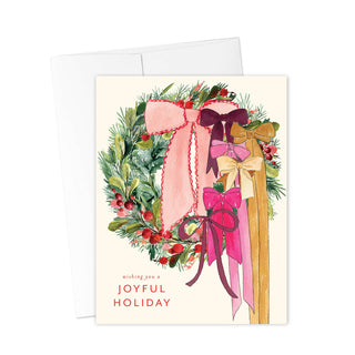 Joyful Holiday Wishes, Wreath & Bow  Greeting Card : Single Card