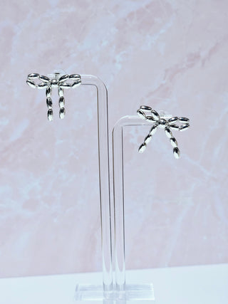 Dainty Bow Earrings- Silver