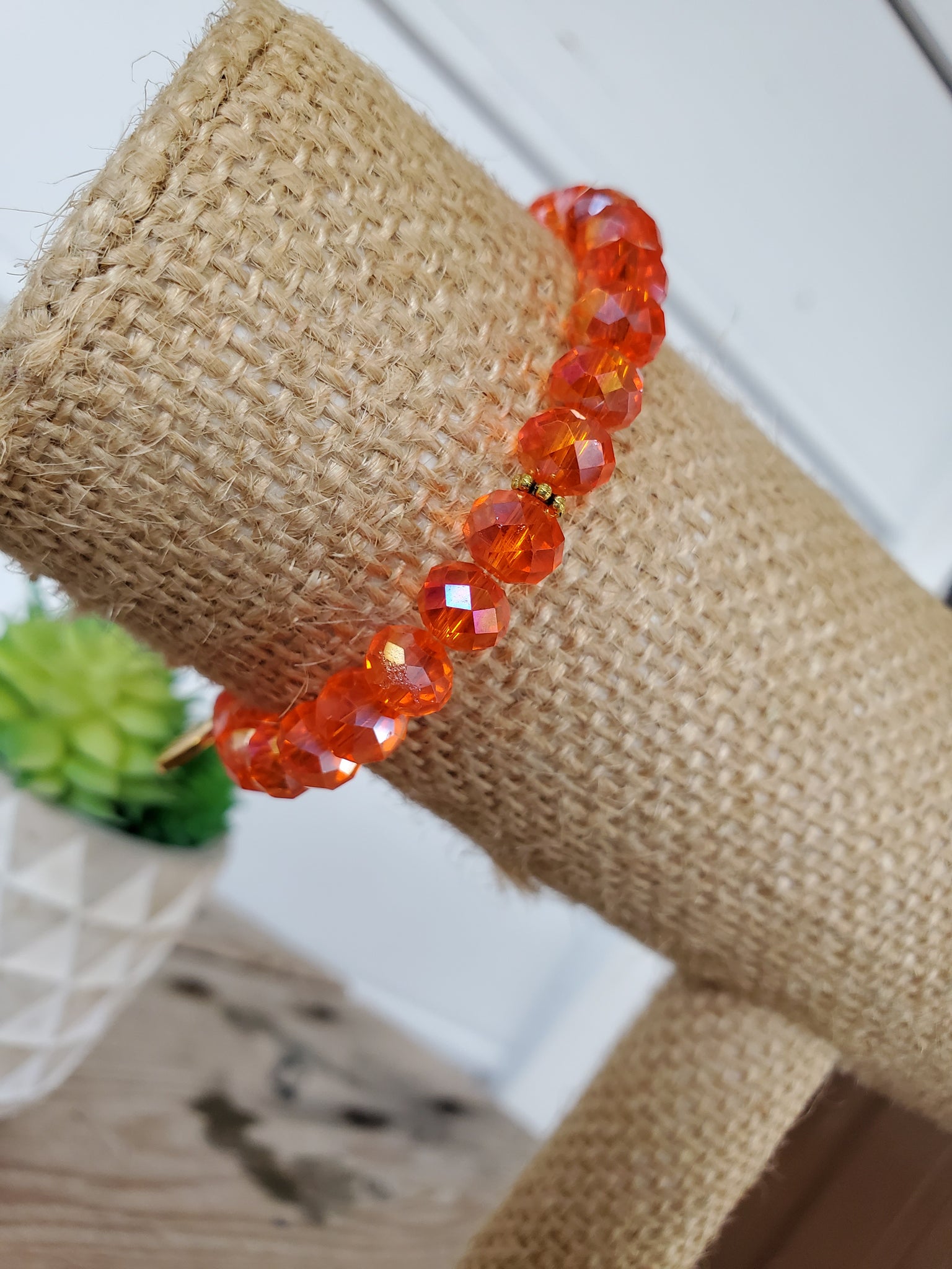 Adjustable Clear Beaded Bracelet, Orange