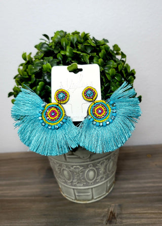 Blue Boho Fringe Earring