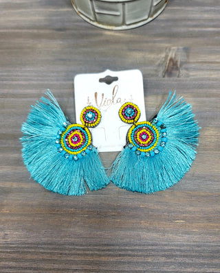 Blue Boho Fringe Earring