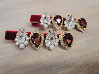 Wine Velvet Crystal Hair Clip