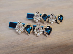 Cobalt Velver Crystal Hair Clip