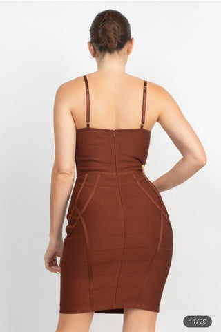 Cognac Geometric Bodycon Dress