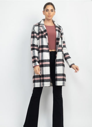 Muave Plaid Cardigan Jacket